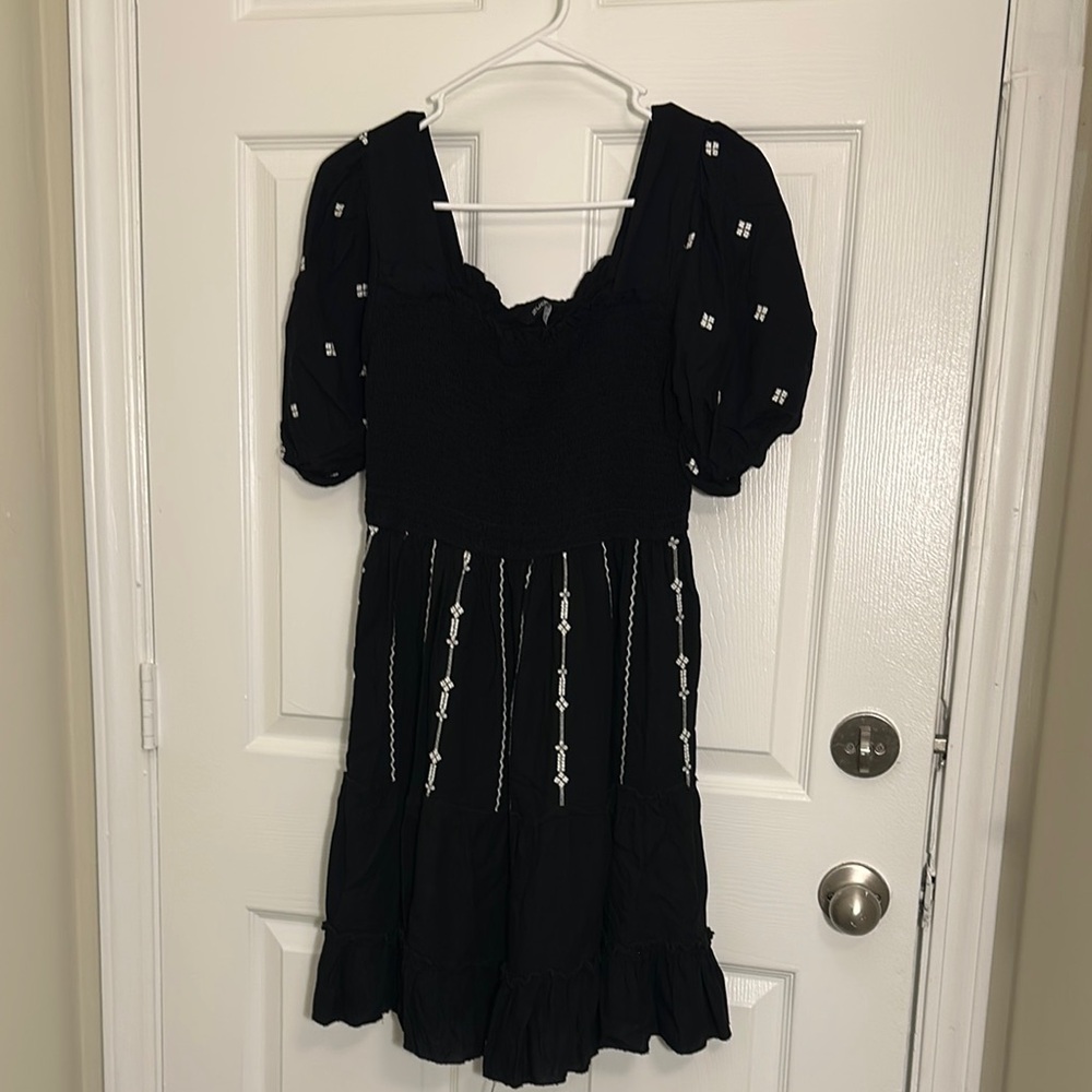 Black Dress with White Embroidery